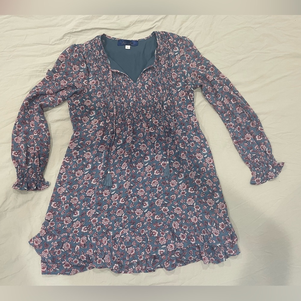 Blue and pink long sleeve short dress